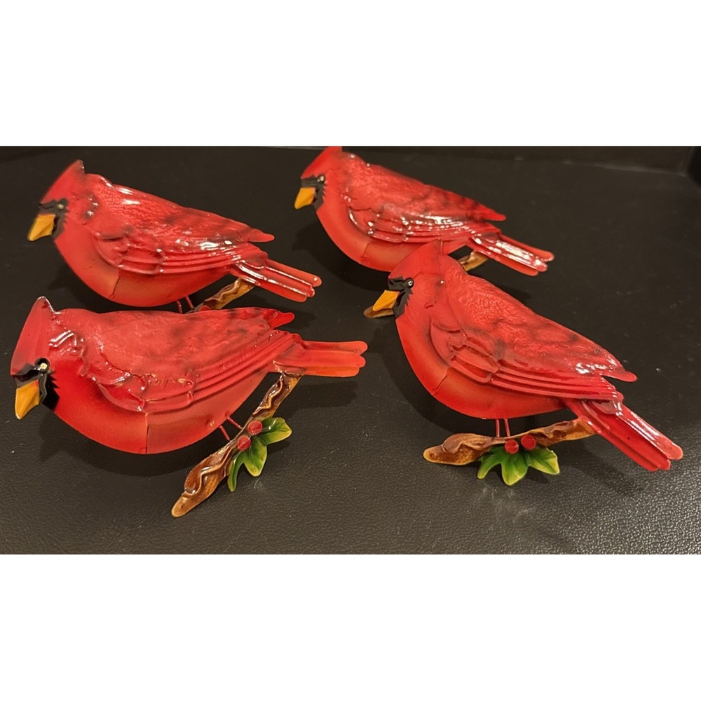 Red Cardinal Bird Metal Napkin Rings Set Of 4 Christmas Holiday